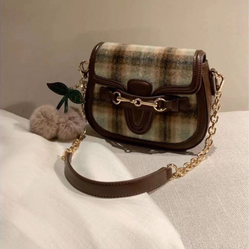 🅽🅴🆆  Mới Túi Xách Len Phối Màu Tương Phản Phong Cách retro Cho Nữ