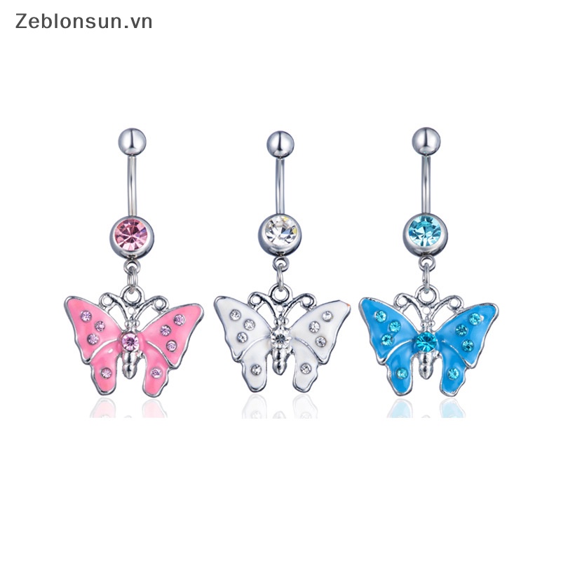 Khuyên Rốn Bằng Thép Không Gỉ Đính Đá zircon Hình Bướm Chất Lượng Cao Quyến Rũ