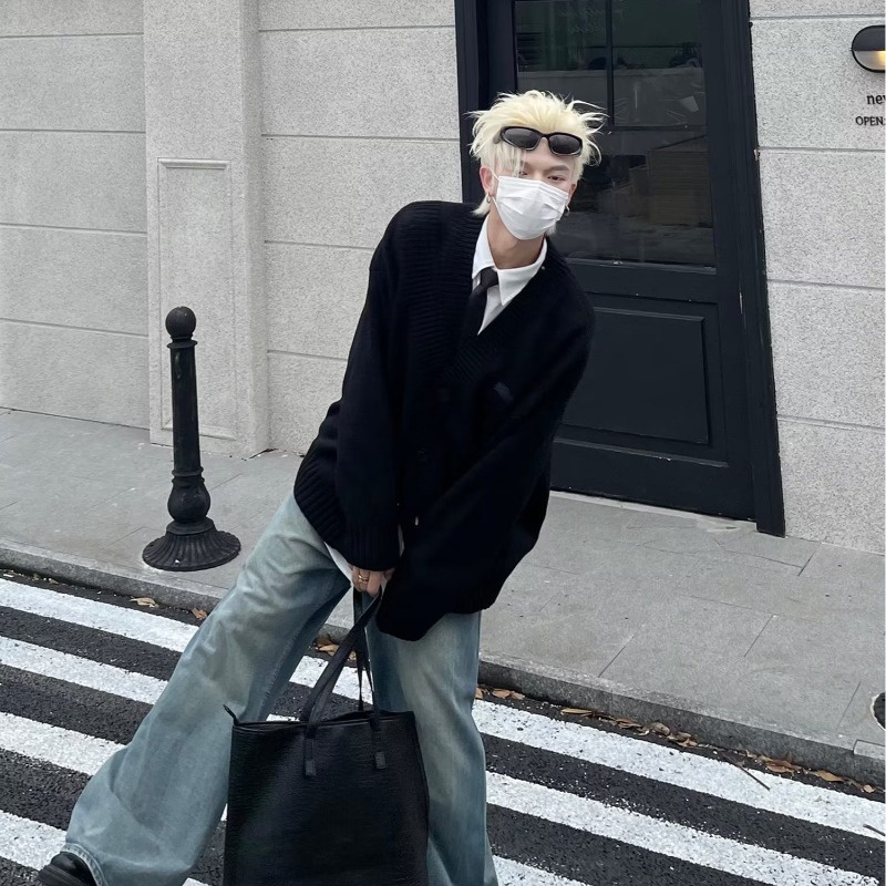 Áo Khoác Cardigan Len Trơn Dáng Rộng Phong Cách Thời Trang Harajuku Nhật Bản Cho Nam Giới Áo Cổ Lọ Nam Áo ThờI Trang Nam Áo Len Form Rộng Áo Len Nam Hàn Quốc Áo Len Xám Áo Len Vintage Áo Len Trơn