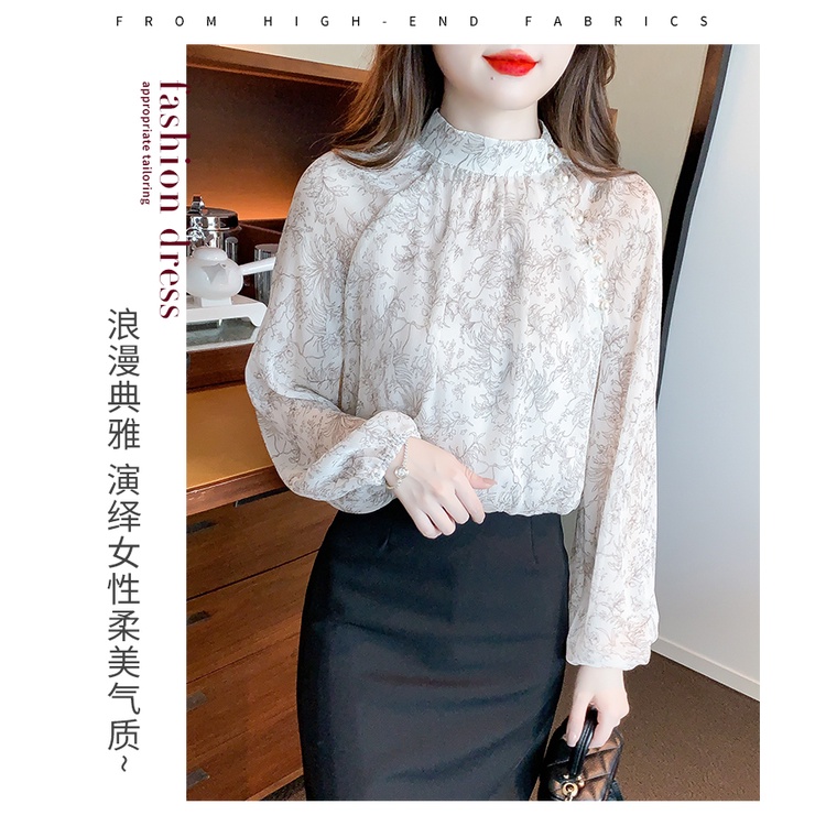 Tàu Thuyền Được Vận Chuyển!Áo Sơ Mi chiffon Tay Phồng Cổ Lá Sen Phong Cách Hàn Quốc Thời Trang Xuân Thu Mới 2023 di5n
