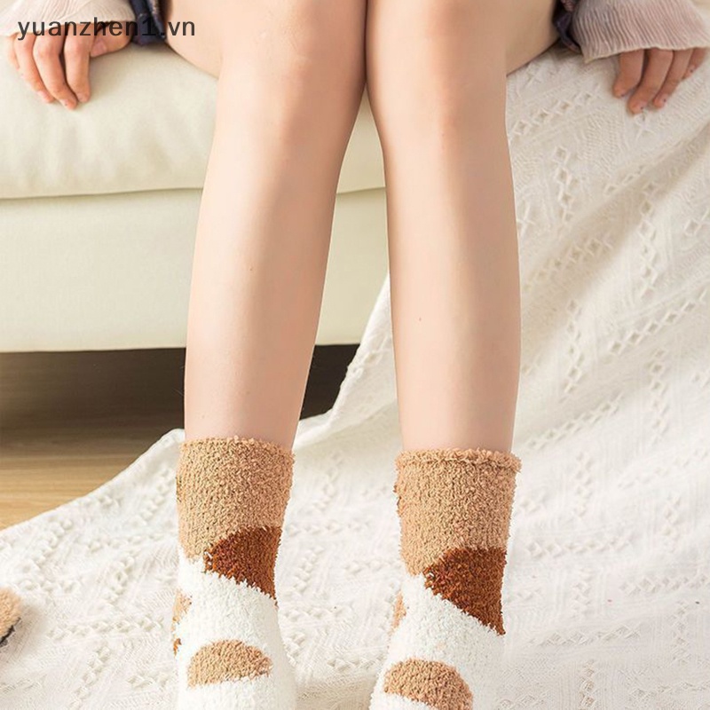 Vớ Lông Cừu Dày Giữ Ấm Mùa Đông In Hình Dấu Chân Chó Mèo 3d Dễ Thương