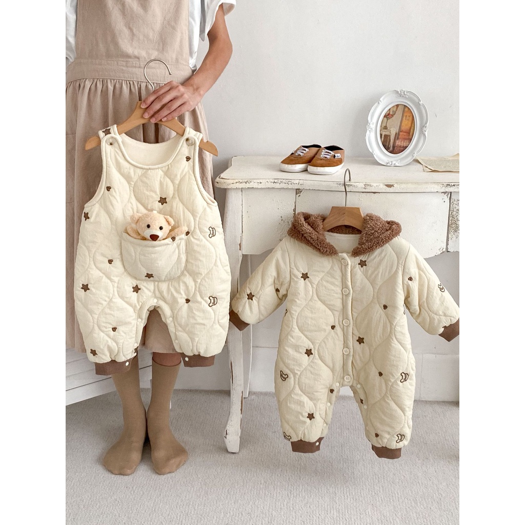 Bộ Áo Liền Quần Có Mũ Trùm Dày Dặn Siêu Dễ Thương Giữ Ấm Mùa Đông Cho Bé Sơ Sinh