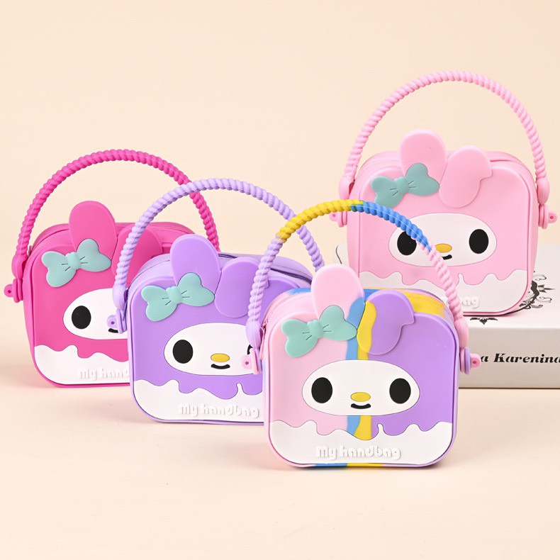 Túi xách silicon hình thỏ tai dài melody 2 trong 1 cầm tay đeo chéo thời trang đựng bao bì lì xì, mỹ phẩm