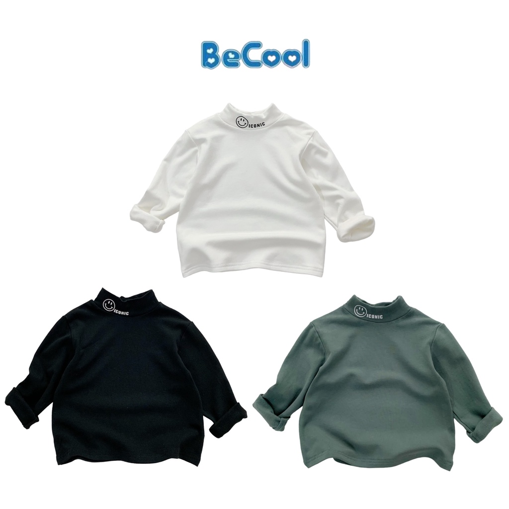Áo Giữ Nhiệt Cho Bé ICONIC Chất Cotton Thun Trơn Dày Dặn Cao Cấp BeCool, Áo Dài Tay Cho Bé Từ 10-26kg