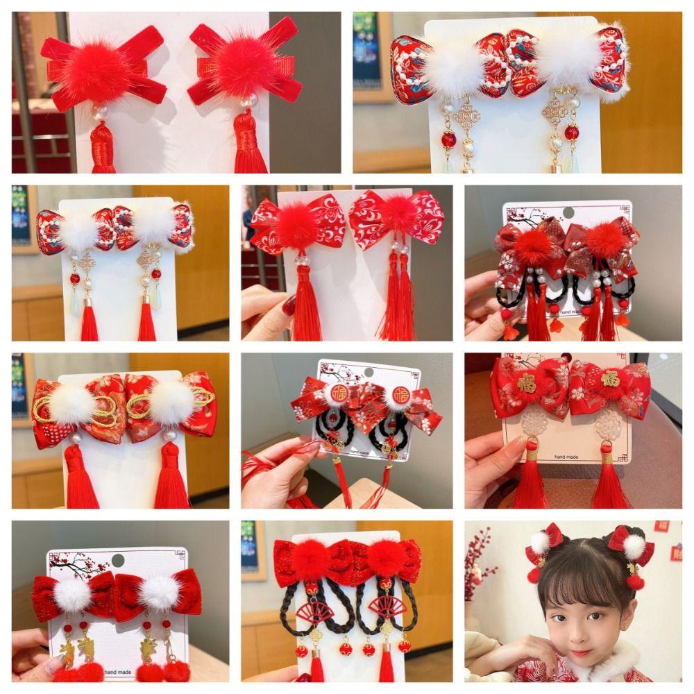 Kẹp Tóc Nơ Đỏ Phong Cách Trung Hoa Mừng Năm Mới 26edie