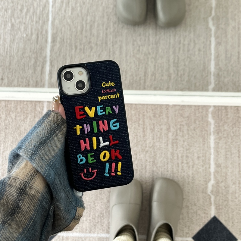 Ốp Điện Thoại denim Thêu Chữ Cho iphone 11 12 13 14 15 12pro 13pro 14pro 15pro 12promax 13promax 14promax 15promax iphone 13
