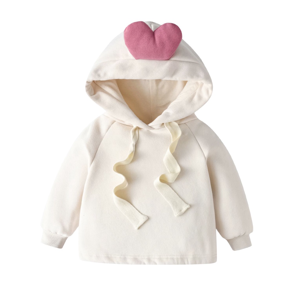 Áo Khoác Hoodie Vải Nỉ Lót Lông Cừu Dễ Thương Thời Trang Mùa Đông 2023 Phong Cách Mới Cho Bé Gái