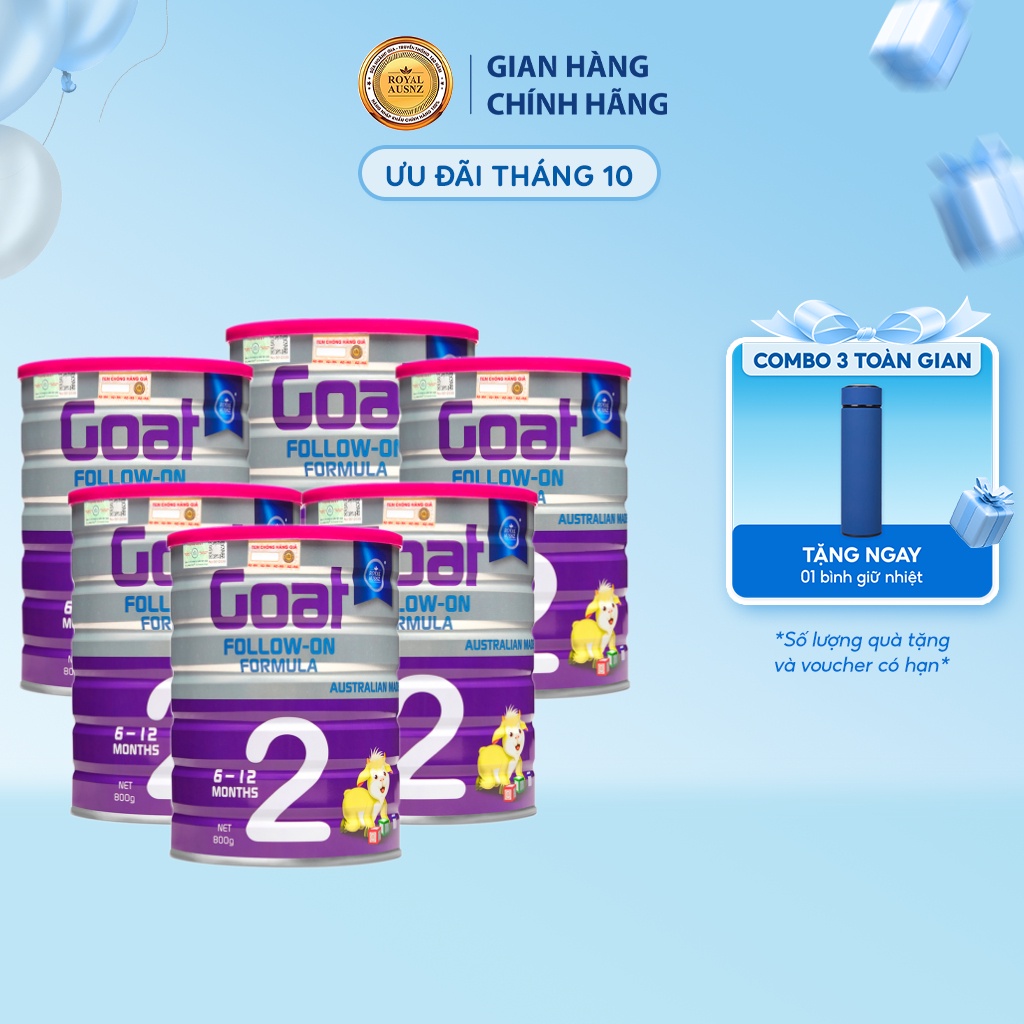 Combo 6 Hộp Sữa Dê Goat Follow-On Formula 2 ROYAL AUSNZ Bổ Sung Dinh Dưỡng Cho Bé 800g/hộp