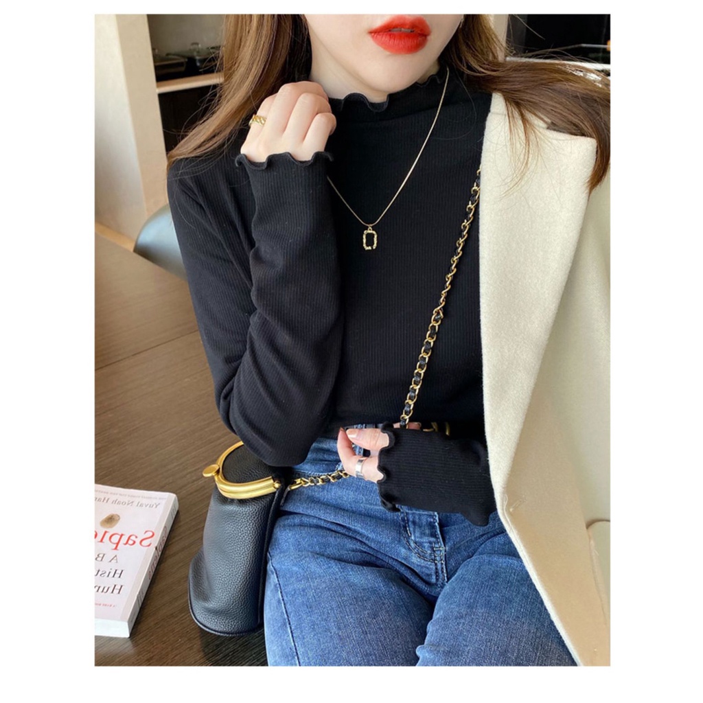 Áo Cổ Lọ Dáng Dài Màu Trơn Phong Cách Phương Tây Thời Trang Thu Đông Mới 2023