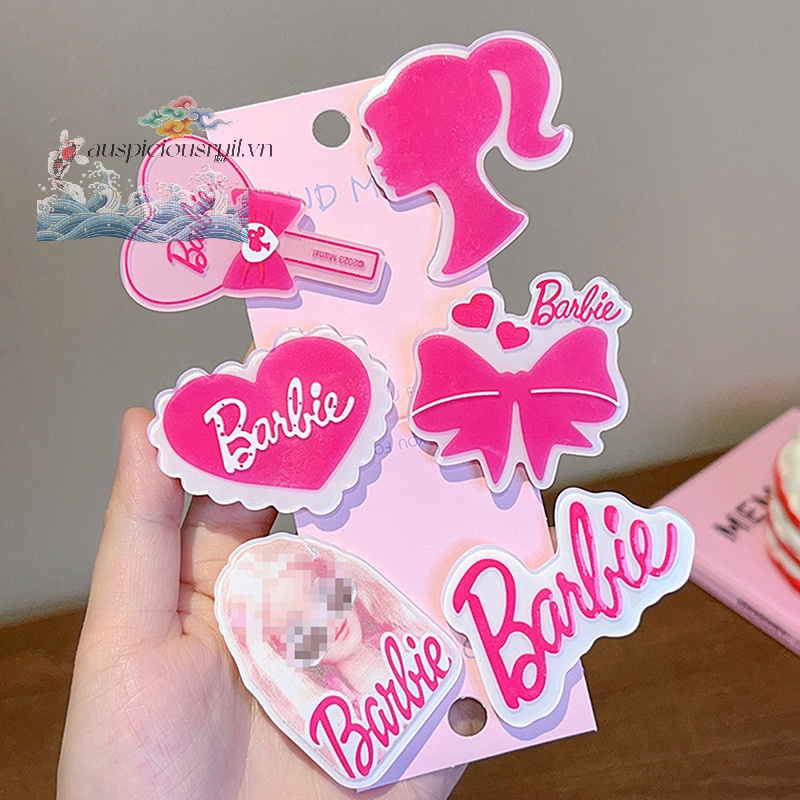 Auspiciousrui1 Kẹp Tóc Hình Búp Bê barbie Màu Đỏ Hồng Ngọt Ngào Cá Tính Cho Nữ