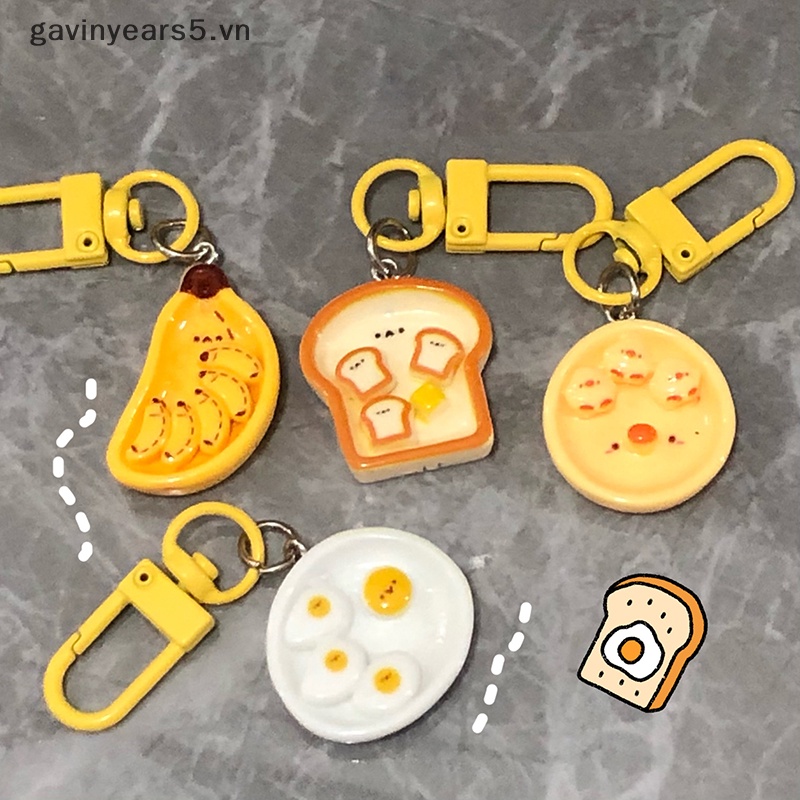 Móc Khóa Hình Bánh Mì Trứng / Chuối Hoạt Hình Sáng Tạo Dễ Thương