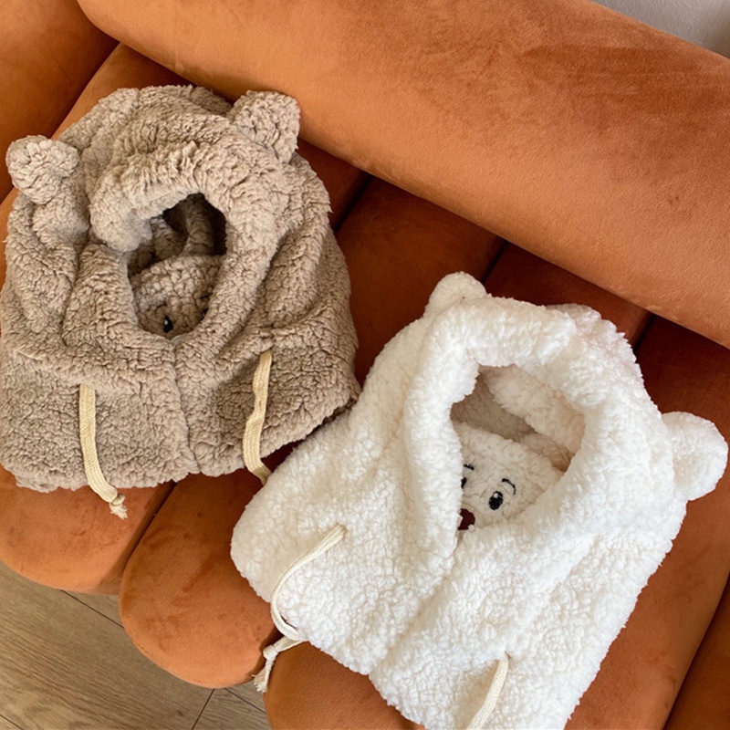 Mũ Len Cừu Kèm Khẩu Trang Che Mặt Chống Lạnh Hình Gấu Dễ Thương Phong Cách Hàn Quốc