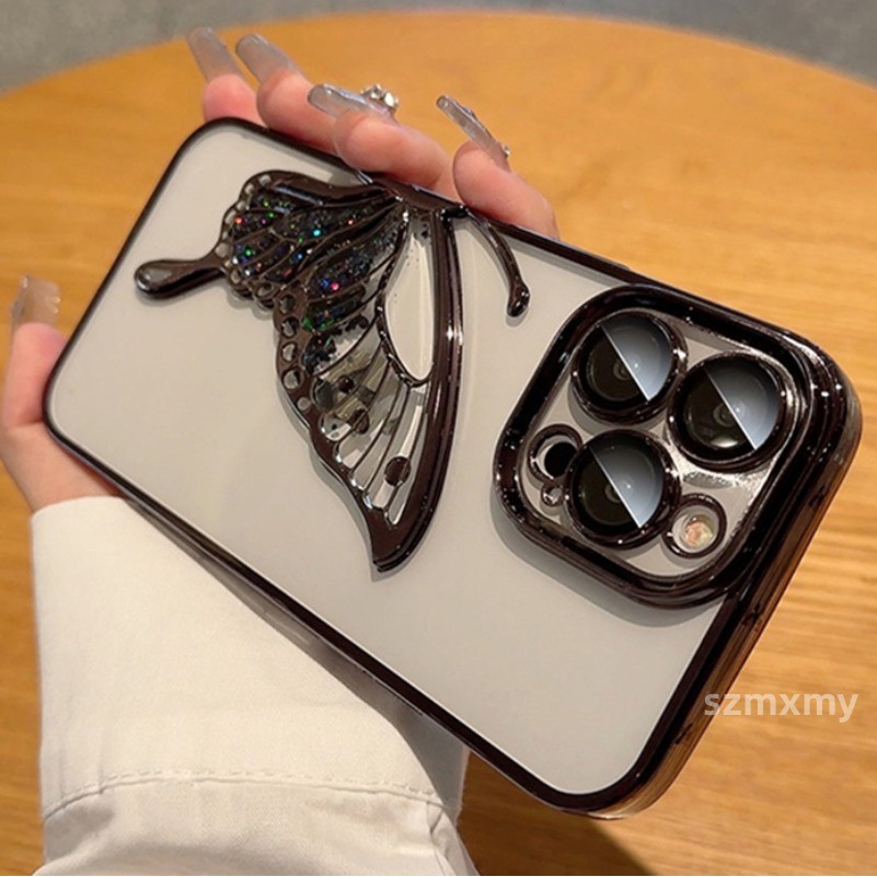Ôp Điện Thoại Silicon Dẻo Trong Suốt Họa Tiết Bươm Bướm 3d Sang Trọng Chống Rơi Cho iphone 15 14 13 12 11 pro max Vỏ