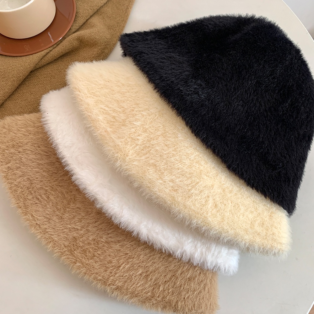 Mũ bucket Lông Nhung Màu Trắng Phong Cách Thời Trang Thu Đông Mới 2023 Cho Nữ