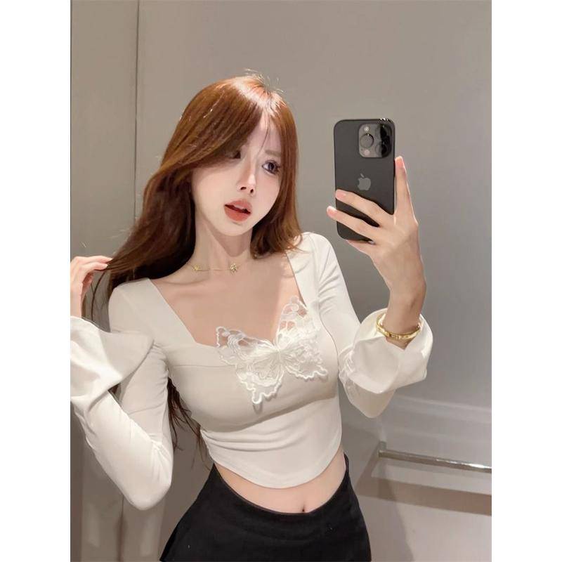 Áo Thun Tay Dài Loe Cổ Vuông 79 House Thiết Kế Mỏng Mùa Xuân Thu Phong Cách Mới Dành Cho Nữ