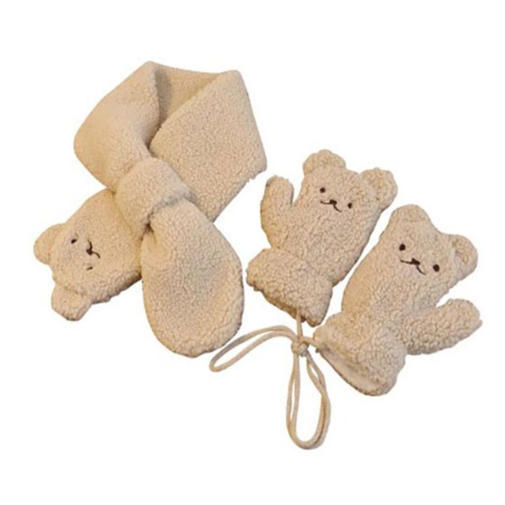 Leifly set Găng Tay Và Khăn Choàng Lông Cừu Mềm Mại Màu Trơn Thoáng Khí Giữ Ấm Mùa Thu Đông Dành Cho Trẻ Em