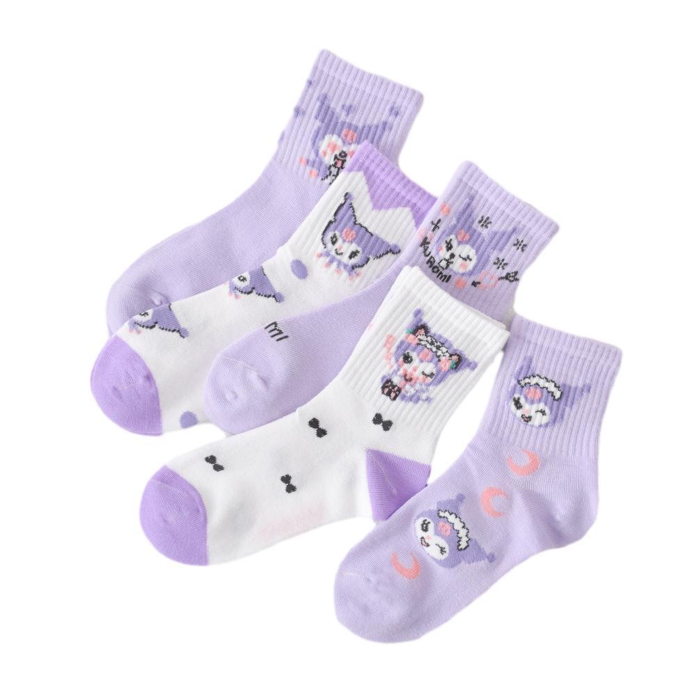 SANRIO Bộ 2 / 5 Đôi Vớ cotton Cổ Vừa In Họa Tiết Hoạt Hình kuromi Dễ Thương Thời Trang Thu Đông Cho Bé Trai Và Gái