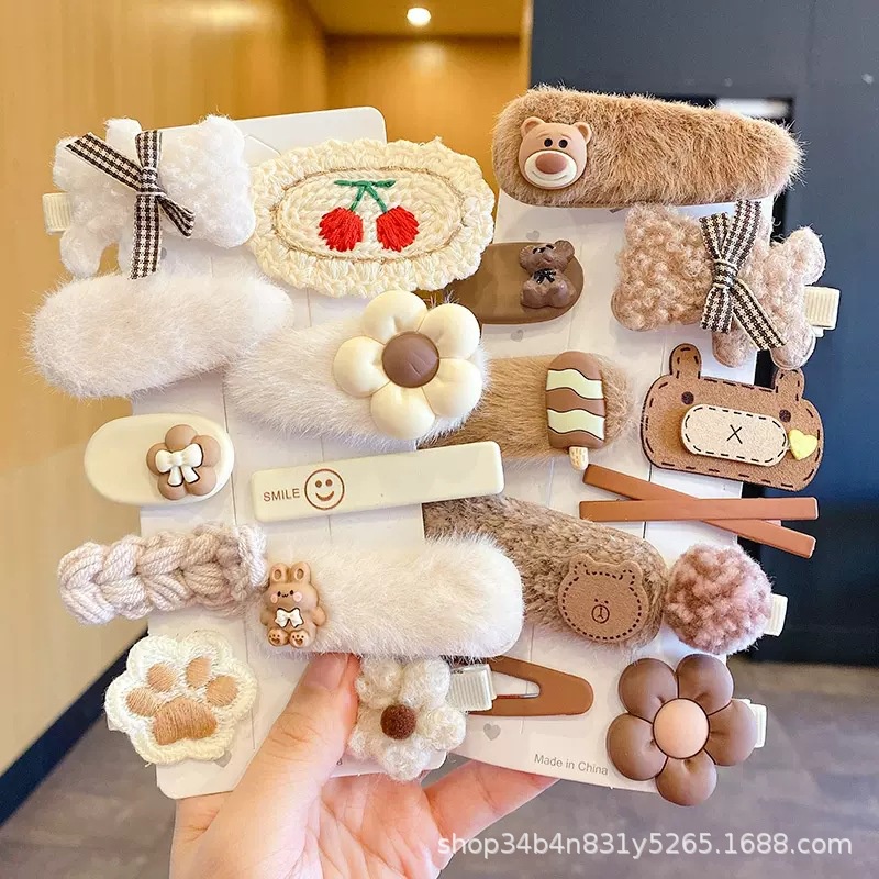 Set 10 Kẹp Tóc Lông Nhung Thời Trang Cho Nữ