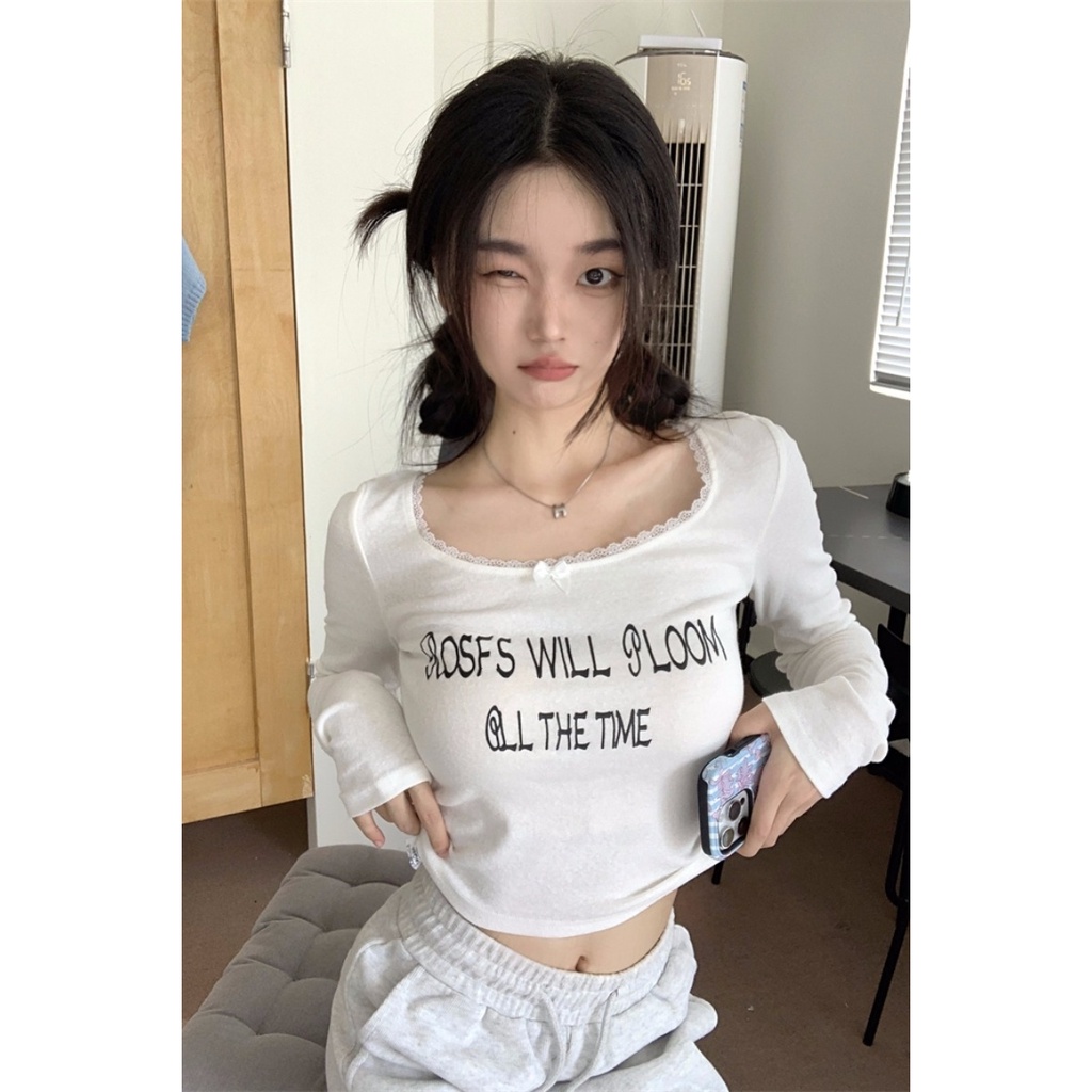 Áo Thun Dài Tay In Chữ Thiết Kế Thoải Mái Cho Nữ