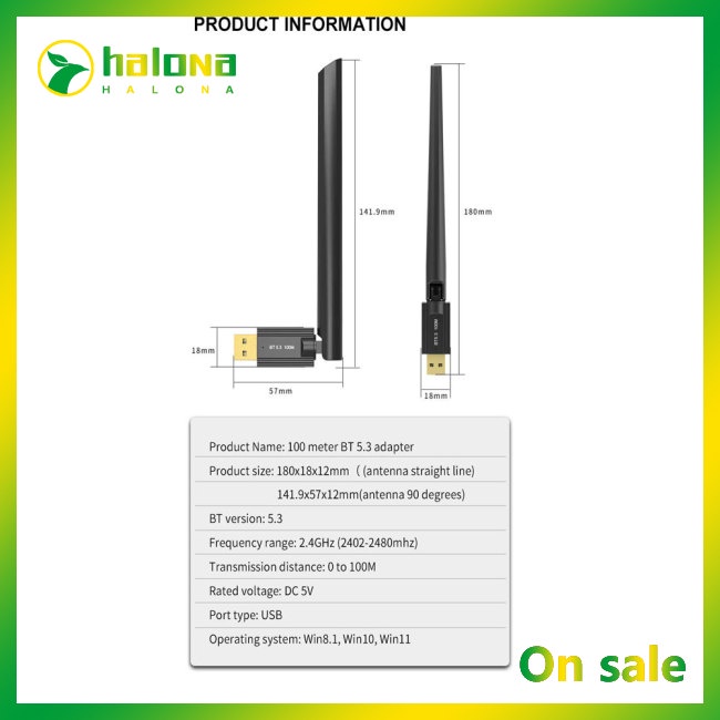 Halo Bộ Chuyển Đổi Âm Thanh Không Dây bluetooth 5.3 usb Phạm Vi 100m Cho pc / laptop