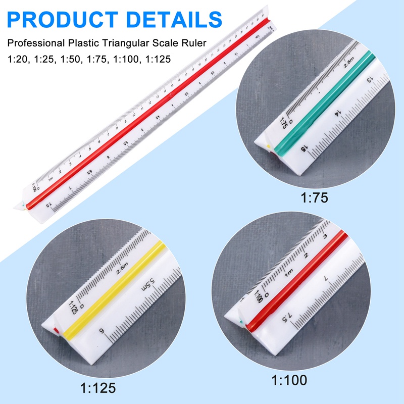 Thước Đo Hình Tam Giác Bằng Nhựa Tỉ Lệ 1: 20 1: 25 1: 50 1: 75 1: 100 1: 125