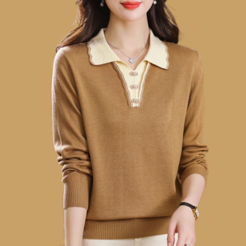 Áo Thun polo Dệt Kim Tay Dài Phong Cách Hàn Quốc Thời Trang Thu Đông Dành Cho Nữ