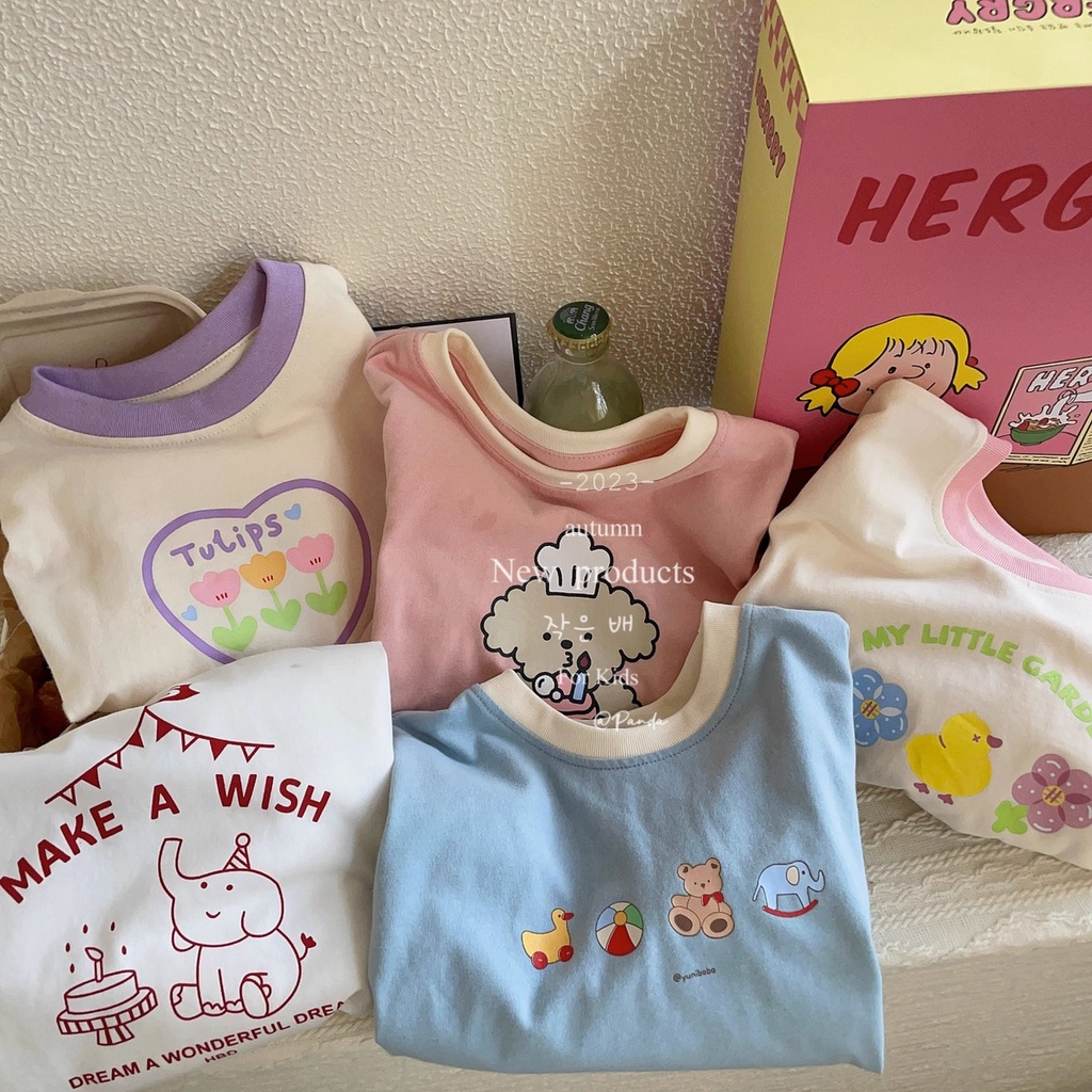 Áo Thun Tay Dài In Hoạt Hình Dễ Thương Cho Bé Gái Phong Cách Hàn Quốc 2023