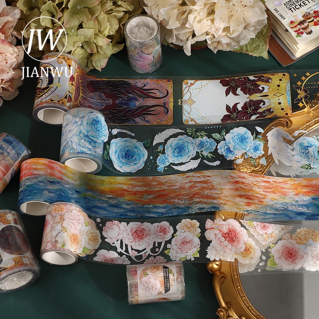 Cuộn Băng washi 200cm / 500cm Họa Tiết Hoa vintage Trang Trí Đa Ứng Dụng