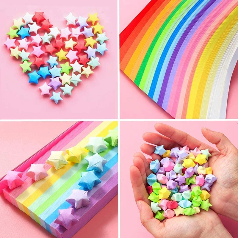 Set 90 Tờ Giấy Xếp origami Hai Mặt Màu Trơn Họa Tiết Ngôi Sao May Mắn Trang Trí Nghệ Thuật Cho Bé