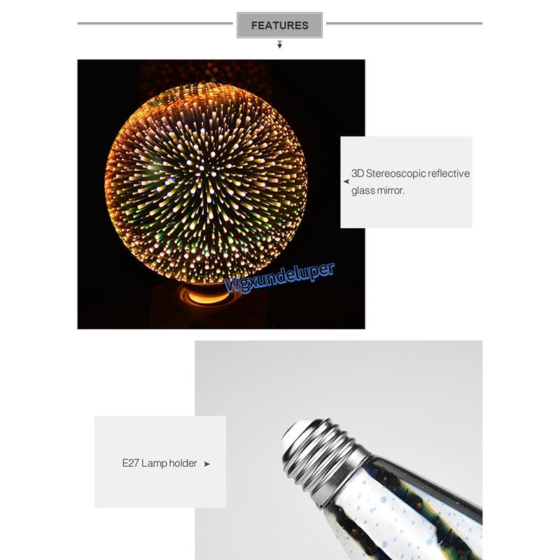 Bóng Đèn led 85-265v e27 Hiệu Ứng Pháo Hoa 3d Trang Trí Lễ Hội a60