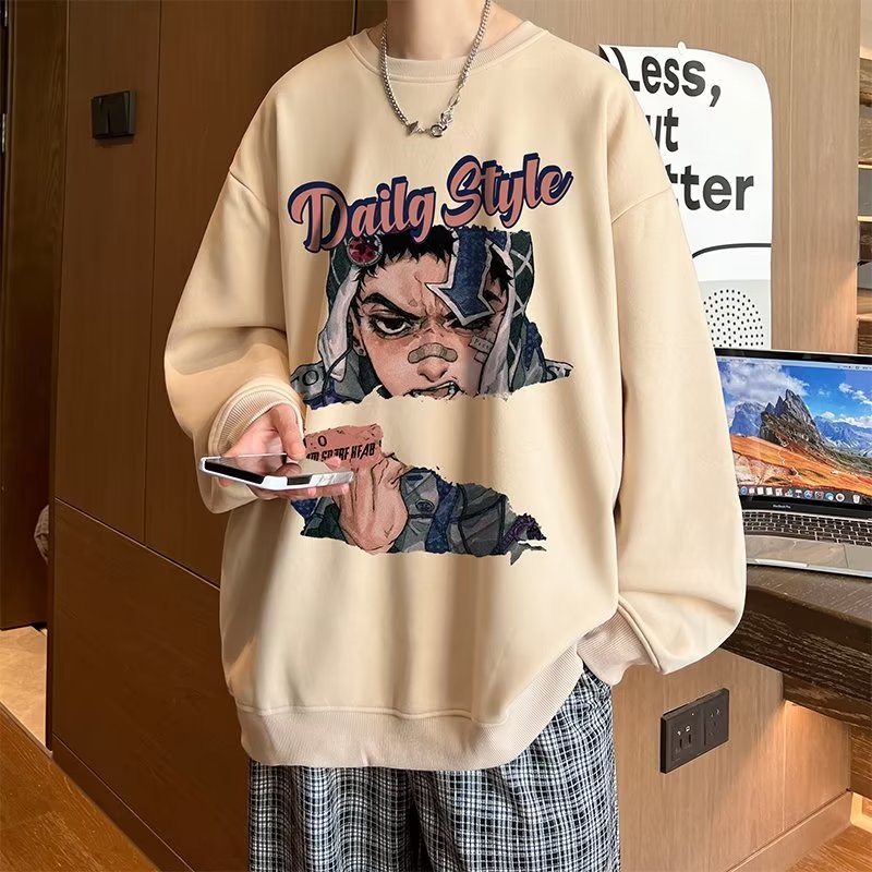 Yazhiniao Áo Thun Nam Dài Tay Dáng Rộng Phong Cách retro Hàn Quốc