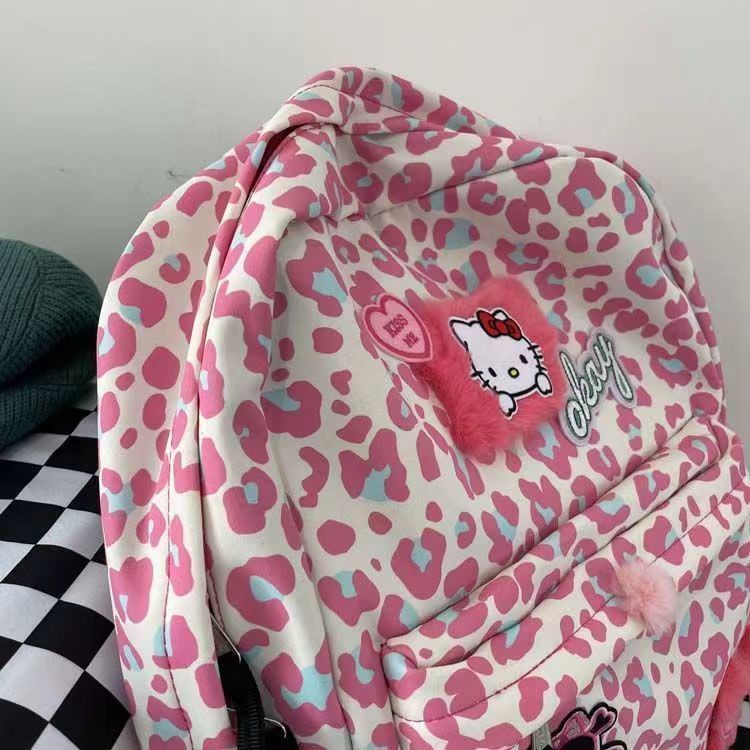 Hello kitty Ba Lô Đi Học / Du Lịch Chống Thấm Nước Có Khóa Kéo In Hình Báo Hồng Nhồi Bông Dễ Thương Cho