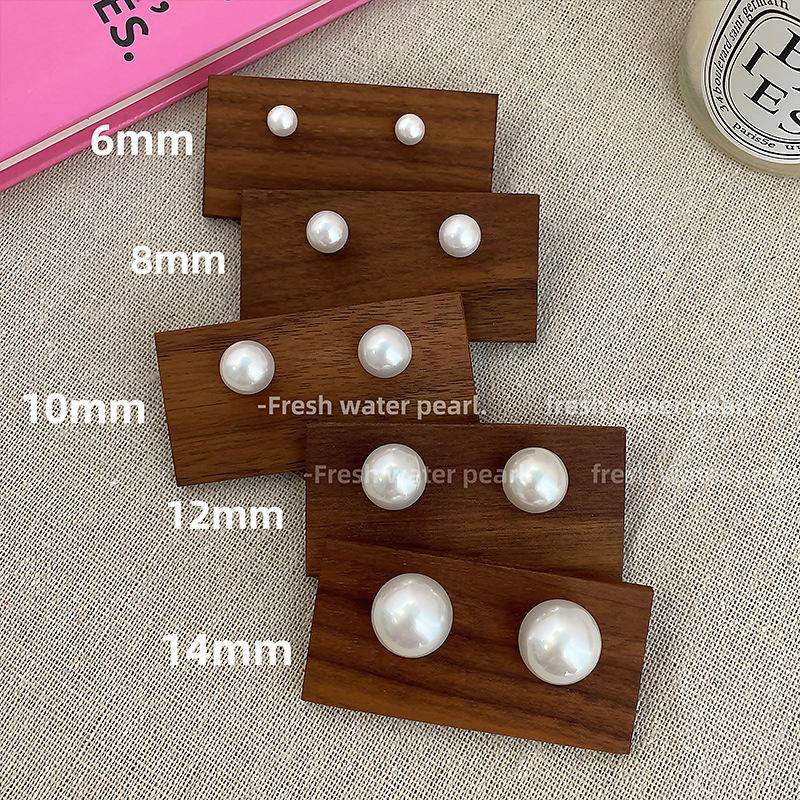Bông tai ngọc trai Stud tích cực tròn 12mm ngọc trai Earrings 925 bạc kim ins bông tai stud ngọc trai lớn