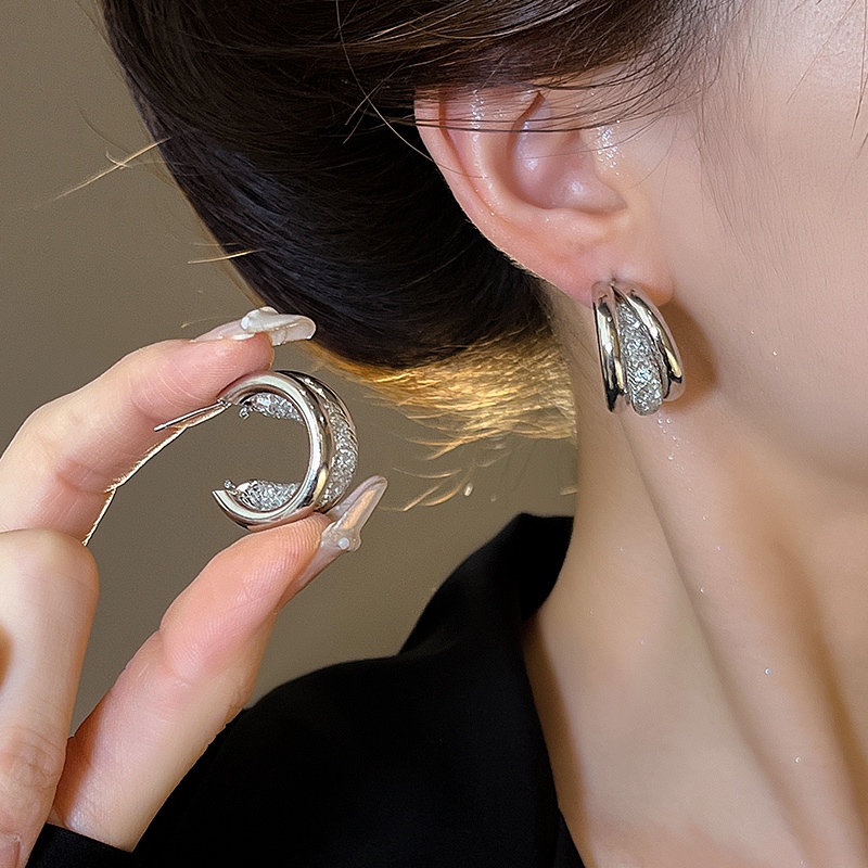 Bông Tai Thời Trang Cao Cấp Màu Đen / Bạc Đơn Giản Phong Cách Hàn Quốc Cho Nữ