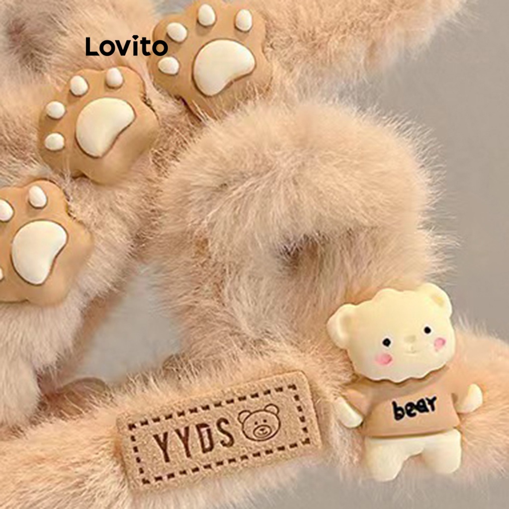 Kẹp tóc Lovito gấu lông màu trơn dễ thương cho nữ LFA04220