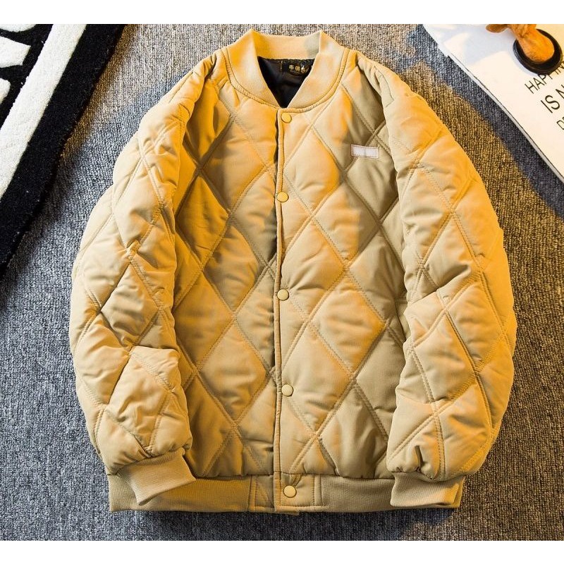 Áo Khoác Bóng Chày Bằng cotton Dày Dáng Rộng Kẻ Sọc Caro Hình Thoi Ấm Áp Mùa Đông Cho Nam