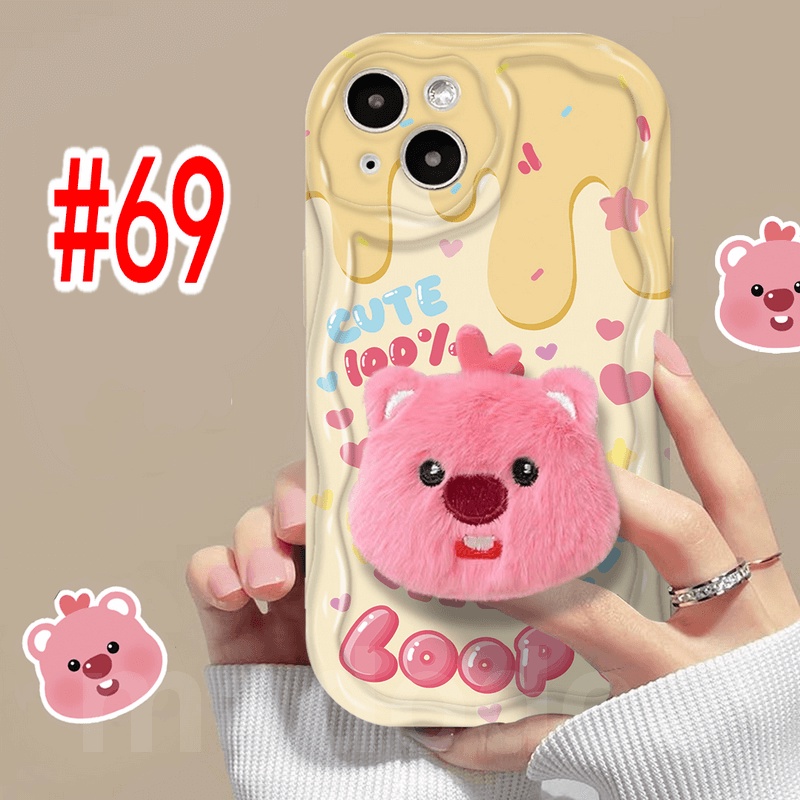 Ốp lưng Cartoon for iPhone 15 14 Pro Max 13 12 11 ProMax X XS XR 7 8 6 6S Plus SE 2020 Cute Rabbit beaver Plush Loopy Stand Fine hole Wavy Cream Edge Airbag Shockproof Soft Phone Case NY 68