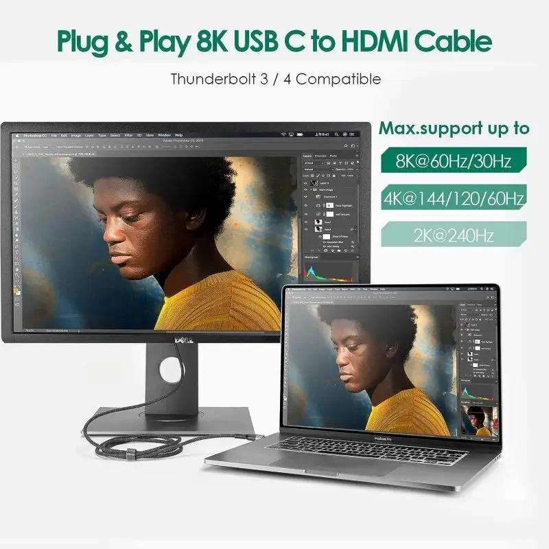 Dây Cáp Chuyển Đổi 1.8m usb c Sang hdmi 2.1 3 4 Sang 8k @ 60hz 4k @ 120hz Cho macbook huawei mate30