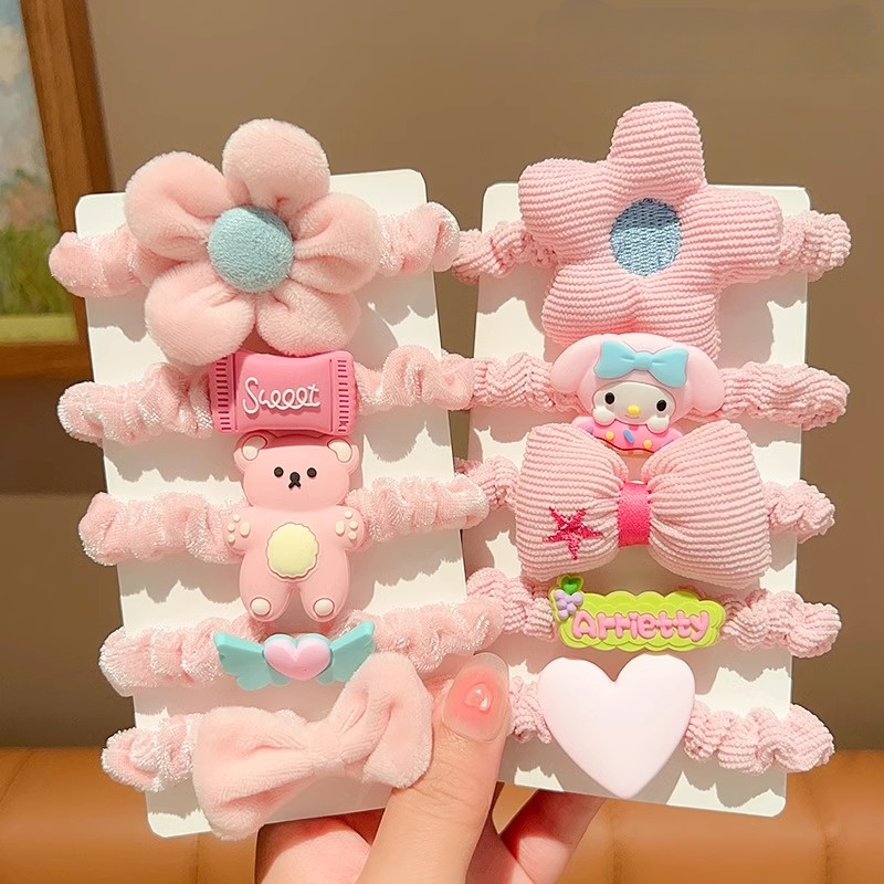 Set 5 Dây Buộc Tóc Lông Nhung Mềm Co Giãn Cho Bé Gái