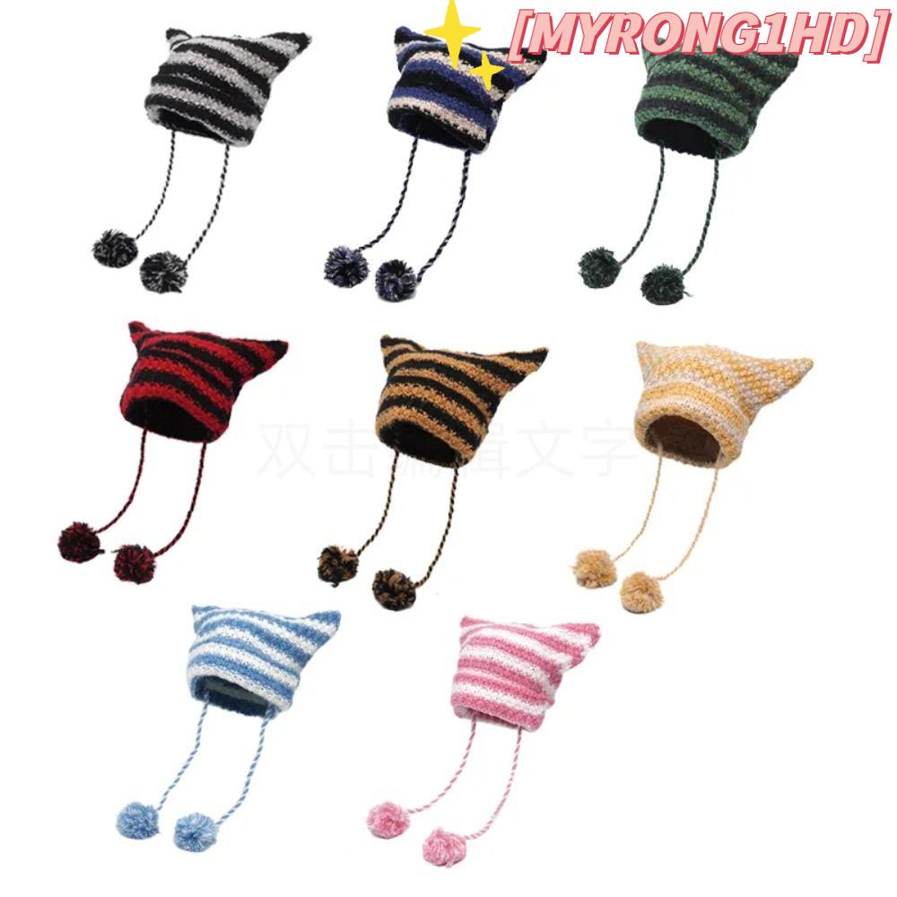 Myrong1hd Mũ Len beanie Dệt Kim Đính Tai Mèo Dễ Thương y2k Làm Quà Tặng Cho Bạn Gái