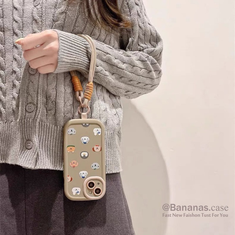 Ốp Điện Thoại Hình Gấu Dễ Thương + Dây Đeo Cho iphone 15 14 13 12 11 pro max x xr xs max 7 8 plus