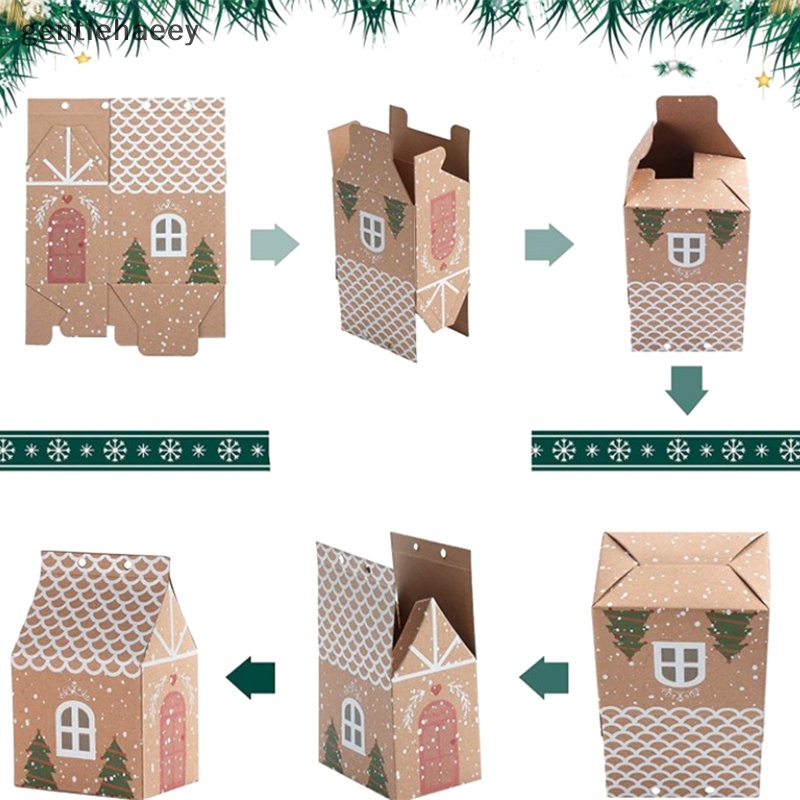Gent Set 10 Hộp Giấy kraft Hình Ngôi Nhà Có Dây Treo Đựng Kẹo Trang Trí Cây Thông Noel