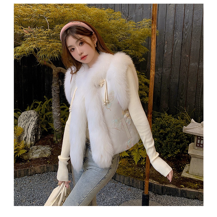Áo Khoác Hán Phục Lông Cáo Nhân Tạo Phong Cách Trung Hoa Thời Trang Thu Đông 2023