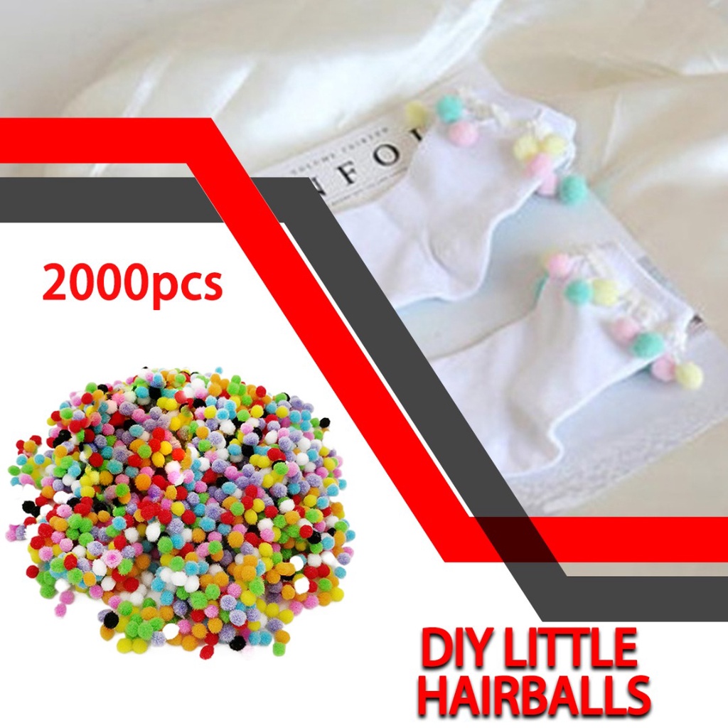 2000Pcs 1cm DIY Multicolor Mini Soft Fluffy Pom Poms Ball for Kids Tool