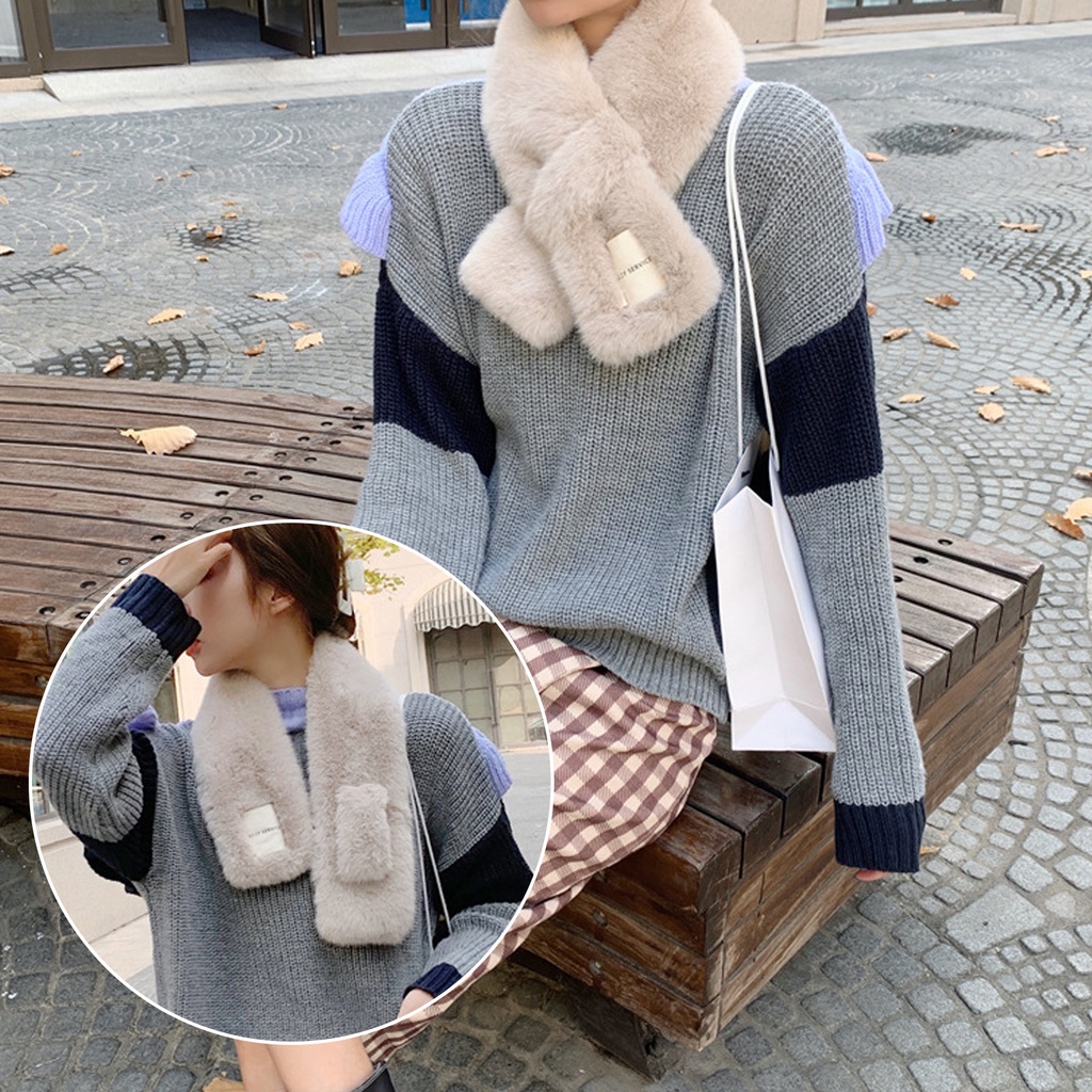 Khăn Choàng Lông Thỏ Nhân Tạo Dày Dặn Giữ Ấm Mùa Đông