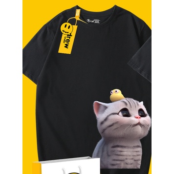 Áo Thun cotton Tinh Khiết In Họa Tiết Mèo Mùa Hè Sáng Tạo Tay Ngắn