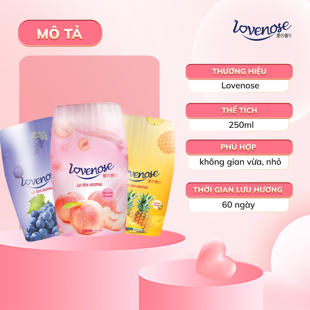 Lọ tỏa hương Lovenose 250ML hương thơm tự nhiên dễ chịu khử mùi sáp thơm phòng thế hệ mới 60 ngày  - Hàng Chuẩn