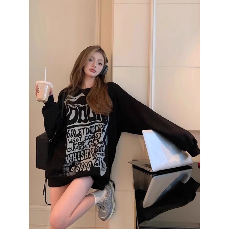 Áo sweater Tay Dài Cổ Tròn Dáng Rộng In Chữ sense Màu Đen Thời Trang Thu Đông Hàn Quốc Cho Cặp Đôi Size m-3xl 2023