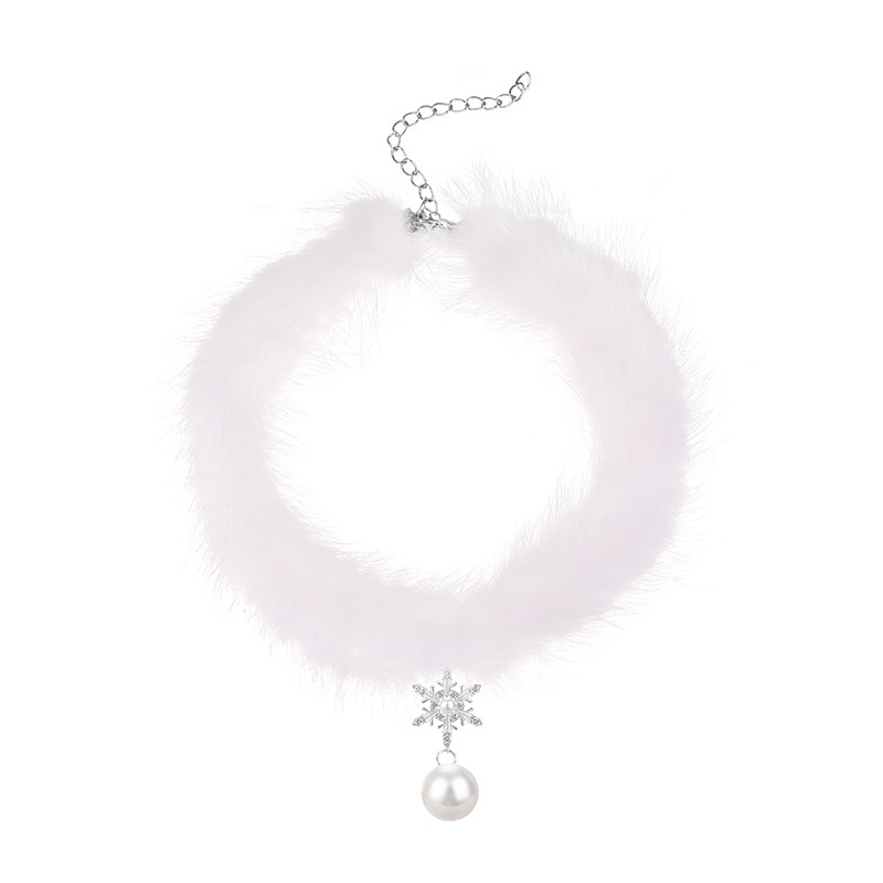 Ahellogirl Vòng cổ Mặt Bông Tuyết Lông Vũ Ngọc Trai Thời Trang Thu Đông Dành Cho Nữ