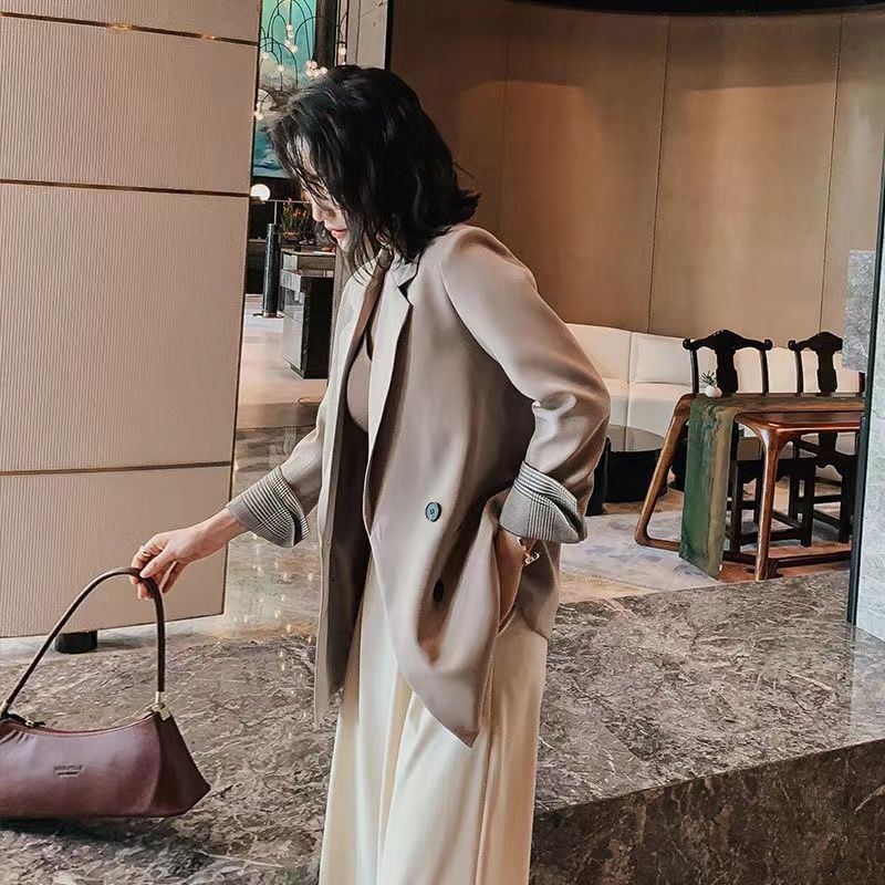 Áo khoác vest nữ màu đen, thiết kế xuân thu cao cấp, bộ đồ rộng rãi